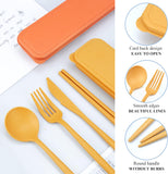 Reusable Travel Utensils with Case, 4 Sets Wheat Straw Portable Cutlery Set Chopsticks Knives Fork and Spoon for Lunch Box Accessories, Camping...