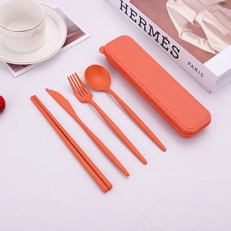 Reusable Travel Utensils with Case, 4 Sets Wheat Straw Portable Cutlery Set Chopsticks Knives Fork and Spoon for Lunch Box Accessories, Camping...