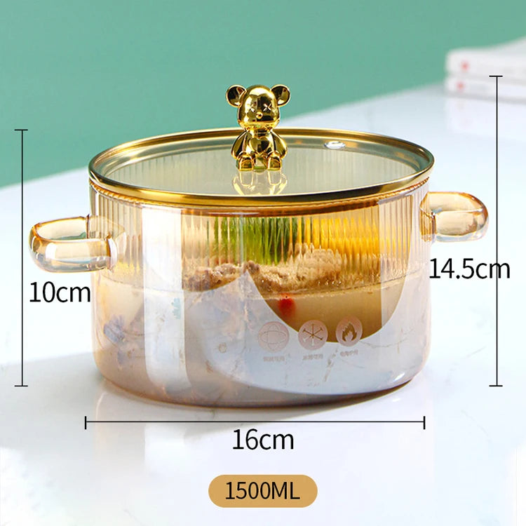 Gold Lynne Glass Pot with Lid – Stylish Cookware for Modern Kitchens