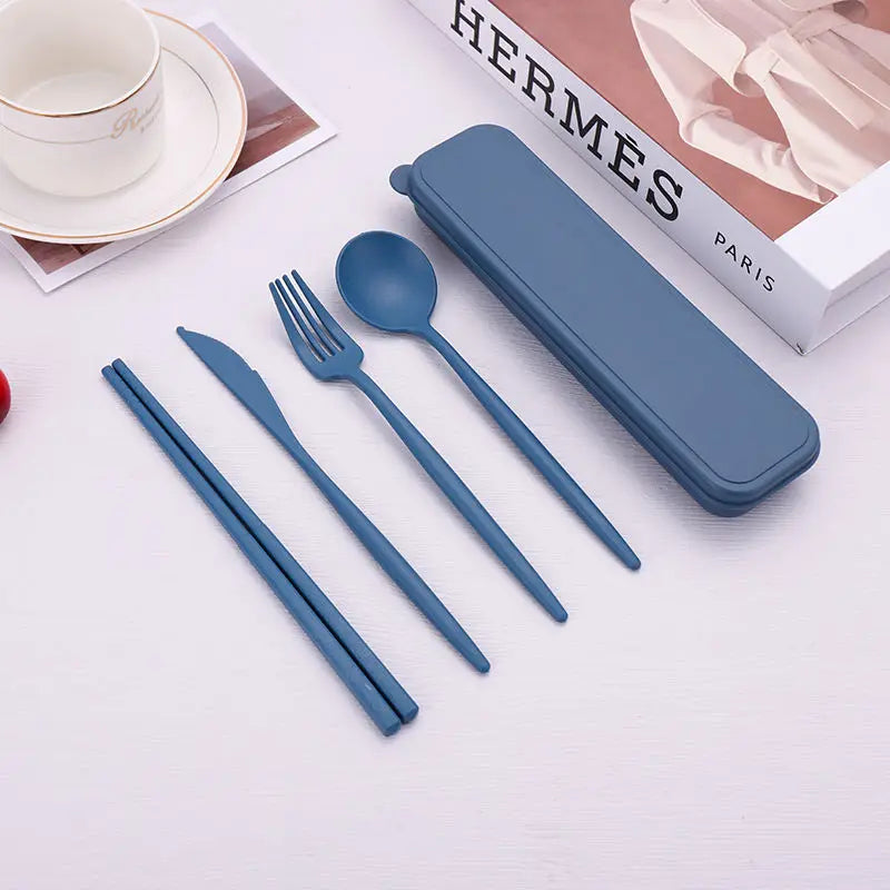 Reusable Travel Utensils with Case, 4 Sets Wheat Straw Portable Cutlery Set Chopsticks Knives Fork and Spoon for Lunch Box Accessories, Camping...