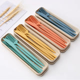 Reusable Travel Utensils with Case, 4 Sets Wheat Straw Portable Cutlery Set Chopsticks Knives Fork and Spoon for Lunch Box Accessories, Camping...