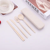 Reusable Travel Utensils with Case, 4 Sets Wheat Straw Portable Cutlery Set Chopsticks Knives Fork and Spoon for Lunch Box Accessories, Camping...