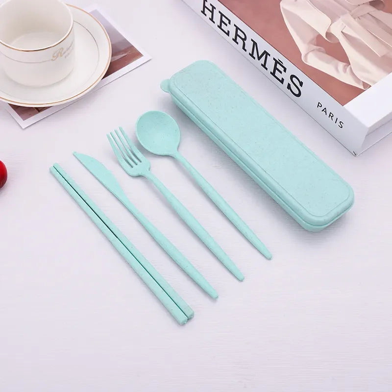 Reusable Travel Utensils with Case, 4 Sets Wheat Straw Portable Cutlery Set Chopsticks Knives Fork and Spoon for Lunch Box Accessories, Camping...