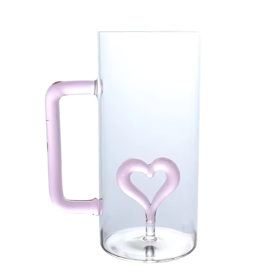 Heart 2 Heart Glass Mug – 3D Heart Design Borosilicate Coffee Cup (500 ml)