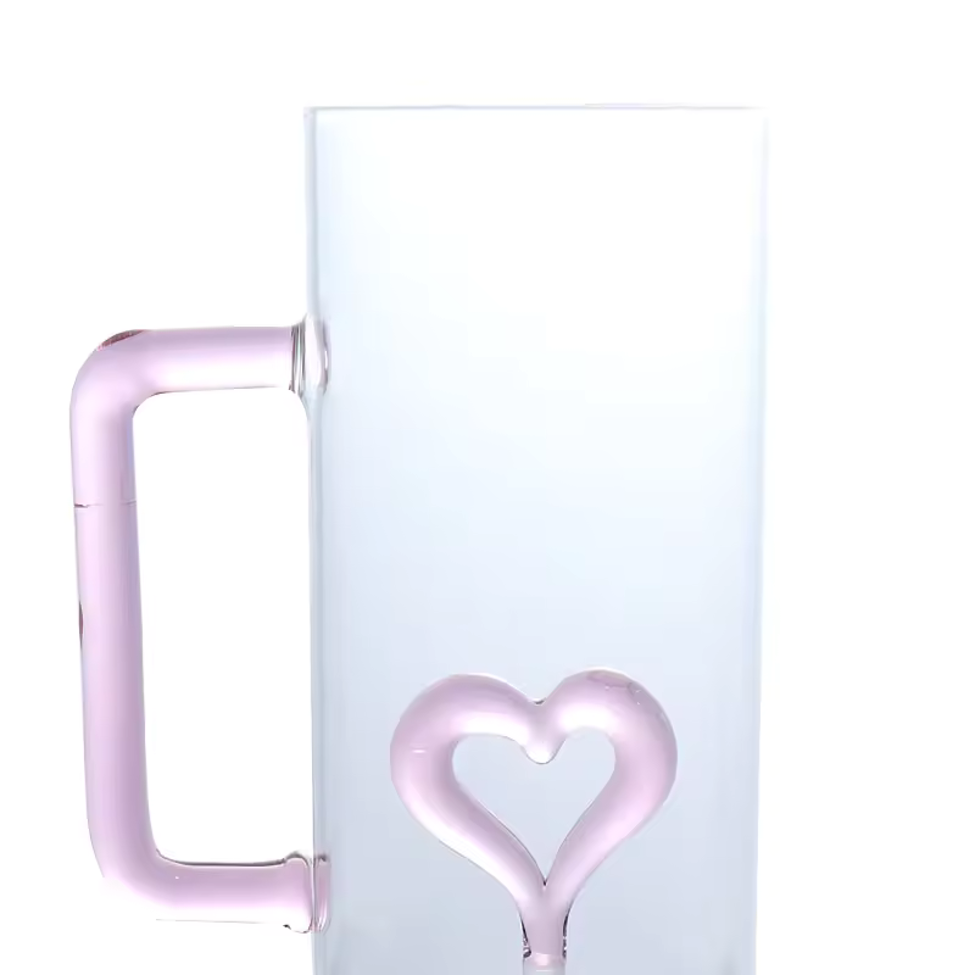 Heart 2 Heart Glass Mug – 3D Heart Design Borosilicate Coffee Cup (500 ml)