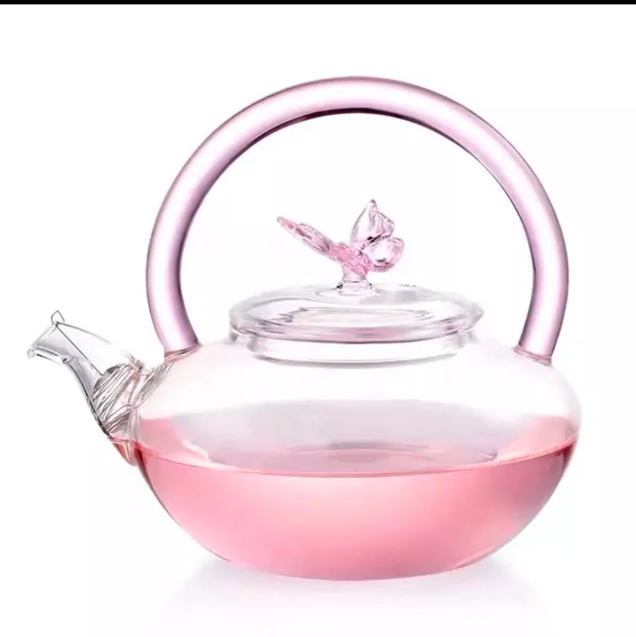 Painted Lady Butterfly Tea Pot – High-Temp Borosilicate Glass Kettle in Pink