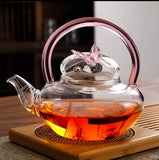 Painted Lady Butterfly Tea Pot – High-Temp Borosilicate Glass Kettle in Pink