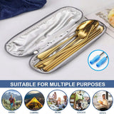 Travel Reusable Utensils Silverware with Case, Camping Cutlery set, Chopsticks and Straw for Camping, Portable Flatware Cutlery Set with Case, Stainless steel...