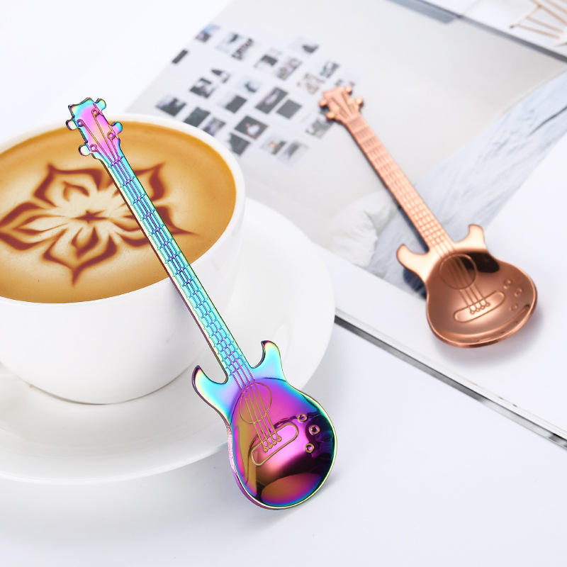The guitar spoons set is made of food grade 304 stainless steel, mirror polishing, rust-free, and durable. They are non-toxic, very safe, and have no rust, which can cause intimate contact with food.
