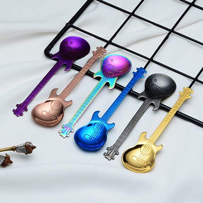 The guitar spoons set is made of food grade 304 stainless steel, mirror polishing, rust-free, and durable. They are non-toxic, very safe, and have no rust, which can cause intimate contact with food.