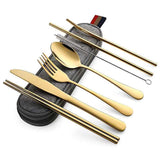 Travel Reusable Utensils Silverware with Case, Camping Cutlery set, Chopsticks and Straw for Camping, Portable Flatware Cutlery Set with Case, Stainless steel...