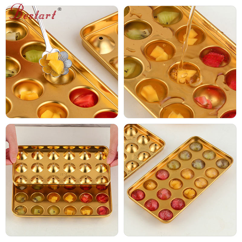 The ice tray can be used to make ice fruit balls and ice balls for cold drinks.
Quick ice-making: