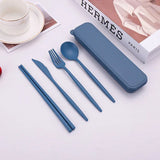  Reusable Travel Utensils with Case, 4 Sets Wheat Straw Portable Cutlery Set Chopsticks Knives Fork and Spoon for Lunch Box Accessories, Camping...