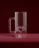 Heart 2 Heart Glass Mug – 3D Heart Design Boro­silicate Coffee Cup (500 ml)