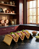 ShellMate 3-Slot Rose Gold Taco Tray – Oven & Grill Safe Stainless Steel Holder